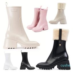 boots waterproof welly shoe ankle zipper thick heel autumn winter rainboots bottes