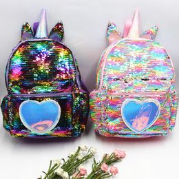 Kids Unicorn Sequins Backpack Large Capacity Cartoon Student Teenager Schoolbag Rainbow Mermaid Glitter Girls Shoulder Bags Backpack 5 Colours