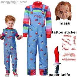 Theme Costume Movie Chucky Cosplay Come Child S Play Cosplay Shirt Rompers Full Set Props Mask Tattoo Sticker Halloween Comes for Kids T231011