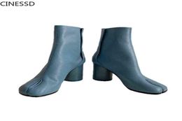 Ботинки с раздельным носком, ботильоны ниндзя-таби, кожаные женские туфли мм6 на липучке, круглый каблук, туфли на каблуке 8 см и 3 см, женские 2203103618656
