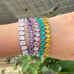 charm Colourful diamond tennis bracelet designer for woman copper round yellow blue AAA zirconia crystal silver luxury bracelets womens fashion Jewellery lady gift