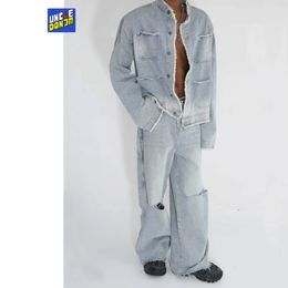 Men's Tracksuits Denim Suits for Men Designer Clothes Jacket and Jeans Luxury 2 Piece Set Blue 231011