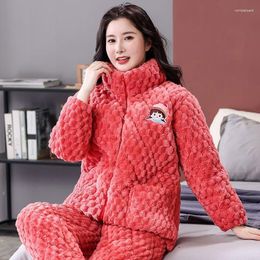 Women's Sleepwear 2023 Winter Pyjamas Zippers Thickened Plush Golden Turtle Velvet Warm Three-layer Cotton Jacket Autumn Flannel Homewear