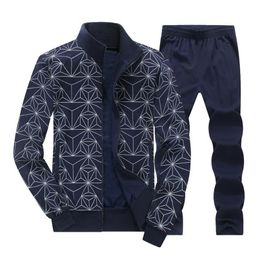 Men's Tracksuits Set Spring Autumn New Fashion Print Plus Size Track Suit Men Jacket Pant Sweatsuit 2 Piece Set Mens Clothing259E