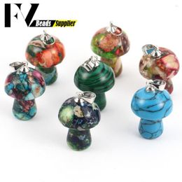 Pendant Necklaces 3pcs Colourful Natural Stone Mushroom Turquoises Sea Sediment Jaspers Pendants Jewelry Making DIY Necklace Accessories