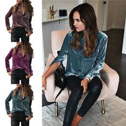 Women's Blouses Shirts Europe And America Solid Women Spring Shirt Velvet Button Blouse Color Clothes Fashion Autumn Tops 231011