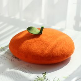 Berets Japanese Soft Girl Painter Hat Female Cute Leaf Beret Fruit Orange Apple Autumn And Winter Woolen Bud