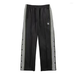 Men's Pants NEEDLES Buckle Design Sweatpants Butterfly Embroidery Black Webbing Track Stripe Casual Men Women Oversize Trousers