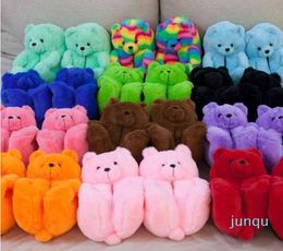 Teddy Bear Women Chirstmas Plush Slippers Warm Furry Plush Slides Woman Furry Flip Flops Shoes Cute Bear House