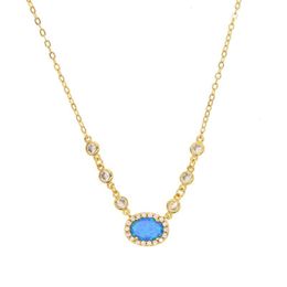 2018 high quality brass fashion jewelry blue fire opal gemstone cz link chain gold silver plated collar gemstone necklace298g