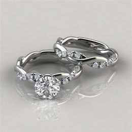 925 Sterling Silver Round Cut Diamond Engagement Ring and Wedding Band Set Engagement Rings Size 5 -122560