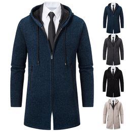 Mens Trench Coats Sweater Coat Knitted Long Luxury Designer Winter Fleece Y2K High Quality Zipper Jacket Korean Style Hooded Cardigan 231010