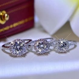 2 Carat 8mm Brilliant Cut VVS1 Diamond Test Past Round D Color Wedding Ring Women 925 Silver Luxury Gemstone Rings T200905252n