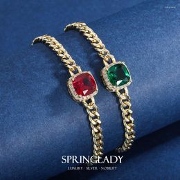 Charm Bracelets SpringLady Fashion Chunky Cuban Chain Luxury Jewellery Embedded Green Red Zircon Rectangle Thick For Women