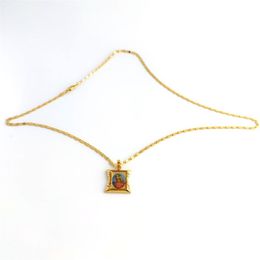 Treuer heiliger Anhänger Mutter 18 K Gelbgold GF CZ Lady Mary Göttin Ikone Feine Halskette Kette 600 mm 24 Zoll256d