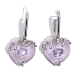 JINYOU KE002EN Copper Silver Colour Creative Heart Drop Earrings Jewellery Purple Resin Cubic Zirconia Daily Bijoux for Women