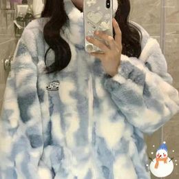 Women's Fur Winter Jacket Tie Dye Woman Zipper Coat Clothes Women Long Sleeve Oversize Tops Streetwear Warm