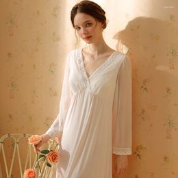 Women's Sleepwear Fairy Women V Neck Nighty Romantic Princess Nightwear Sweet Lace Long Night Dress Vintage Modal Solid Color Nightgown