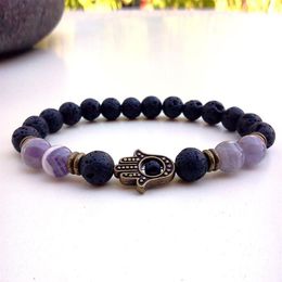 SN0293 Mens Amethyst Bracelet Lava Stone Jewellery Hamsa bracelet fancy Hamsa bracelet Unisex bracelet 310c