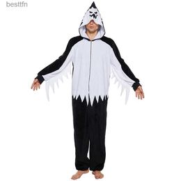 Men's Sleepwear Eraspooky Adult White Ghost Pajamas Men Onesies Hooded Women Sleepwear Halloween Come Kigurumi Cosplay Carnival Fancy DressL231011