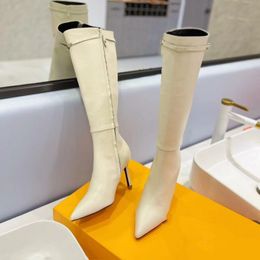 Stylish and Durable Genuine Leather gianvito rossi boots with Pointed Zipper and Open Buckle - Knee Length