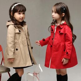 Пуховое пальто, детская толстовка для девочек, весна-осень, подарок на день рождения, длинное стильное пальто с капюшоном для девочек, детская куртка, красная ветровка, пальто 231010