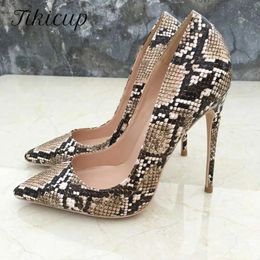 Dress Shoes Tikicup Embossed Python Pattern Women Sexy Pointy Toe Stiletto High Heels 8cm 10cm 12cm Ladies Party Club Pumps Plus Size 3345 231010