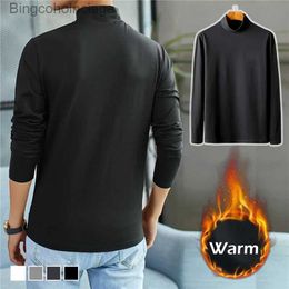 Men's Thermal Underwear Men Autumn Cashmere Bottom Thermal Underwear Half High Neck Slim Long Sleeve T-Shirt Thick Warm Top Thin Fleece Basic UndercoatL231011