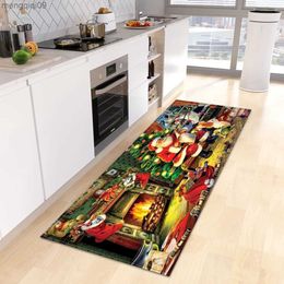 Christmas Decorations Christmas Kitchen Mat Entrance Bath Living Room Decor Foot Carpet Home Bedroom Floor Balcony Hallway Anti-Slip Rug