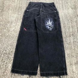 Men's Jeans JNCO Streetwear Y2K Hip Hop Graphic Oversized Baggy Black Pants Harajuku Casual Gothic Wide Leg Trousers dg