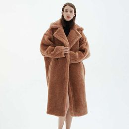 Elegant Long Woollen Coat down coats wholesale woman Winter Cashmere Wool Teddy Coat Women s plus size parka jacket Fur Collar