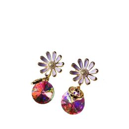 Earrings Swarovski Designer Luxury Fashion Women Swarovski Crystal Elements Purple Flowers Small Daisies Micro Set Zircon Shaped Earrings Silver Needles