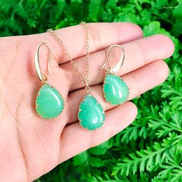 Necklace Earrings Set KOMI Teardrop Shaped Pink Stone Topazs Aventurine Chain Pendant Dangle Jewellery For Woman Gift