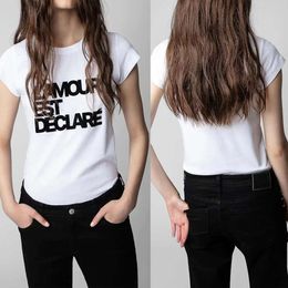 Zadig Voltaire Top Women Designer Fashion Cotton T shirt New Zadigs star pattern hot drilling linen Round Neck Short Sleeved Tees 735