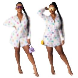 Fashion Design Clothes Women Sexy Casual Letter Digital Printed Long Sleeve Shirts Dress Plus Size S-2XL305R