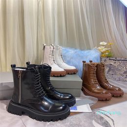 2023-Martin Boots Women's New Autumn and Winter Thick Sole Versatile Middle British Zipper Motorcycle Boots Lace up Leather Short