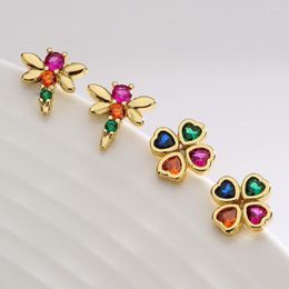 Stud Earrings Cmoonry Fashion Gold Colour Dragonfly & Flower For Women Girl Trendy CZ Zircon Party Jewellery Female