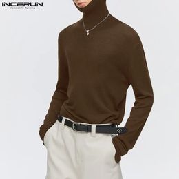 Men's Sweaters INCERUN Men T Shirt Solid Colour Turtleneck Long Sleeve Hooded Streetwear Undershirt Tee Tops Cosy 2023 Casual Camisetas S 5XL 231011