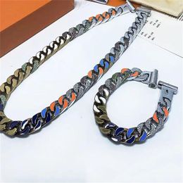 Top Designer Chains Necklace Luxury Jewelry Design Diamond Titanium steel Engrave Colored Enamel Thick Chain Links Patches Bracele297L