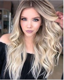 New women's mid-section long curly hair gradient big wave wig European and American highlights chemical Fibre rose net full head cover fast delivery
