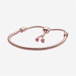 Pink Peach Blossom Link 100% 925 Sterling Silver Adjustable Snake Chain Bracelet for Women Luxury Wedding Engagement Jewelry236F