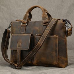 Briefcases Fashion Crazy Horse Leather Briefcase Bag Men Laptop Bags OfficeTote Cow Handbag A4 Portfolio Men's Hand