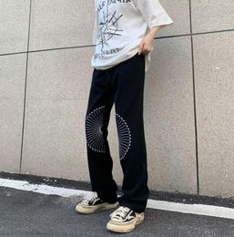 Men's Pants Y2k Jeans American Streetwear Geometry Embroidered Straight Loose PantsMen And Women Couples Casual Cargo