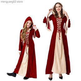 Theme Costume Halloween Women European Medieval Court Fancy Vampire Cosplay Come Carnival Vintage Hooded Queen Parent Child Dress T231011