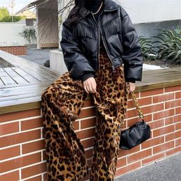 Pantaloni da donna Vintage a figura intera leopardati velluto sciolto Streetwear donna autunno/inverno pantaloni dritti a gamba larga a vita alta S-XXXL