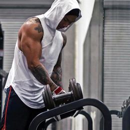 Men's Muscle Workout Hooded Tank Tops Bodybuilding Muscle Cut Off T Shirt Sleeveless Gym Hoodies Size M-2XL275B