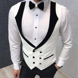 White Double Breasted Fashion Wedding Vests Men's Waistcoat Slim Fit Groom Vests Business Suit Vest Mens Vest Formal Party223D