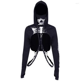 Women's Hoodies Halloween Skull Skeleton Black Hole Hoodie Sweatshirt Pullover Punk Gothic Hooded Women Cool Streetwear Girl Tops