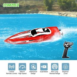 ElectricRC Boats Rc Boat Remote Control Radio 24G Double Motor HighSpeed Speedboat Children's Race Water Competitive Toys Kid 231010