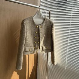 Women's Jackets Runway Tweed Fashion Women's Small Fragrance Gold Double Breasted Wool Coat Brand Luxury Woolen Jacket Casaco Outwear Top 231010